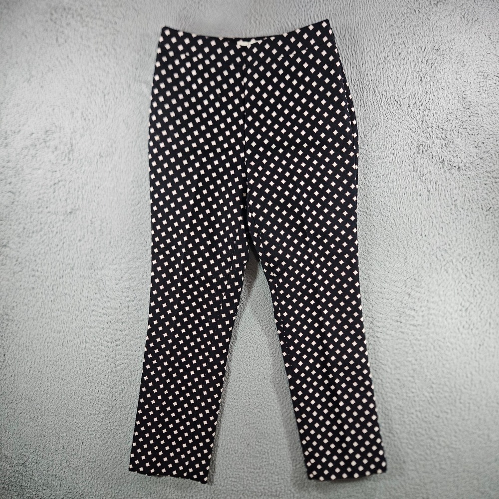Kate Spade New York Black White Diamond Geometric Slim Pants Side Zip Size 00